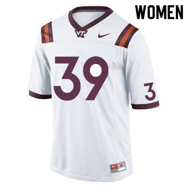 Women #39 Tahj Gary Virginia Tech Hokies College Football Jerseys Sale-White
